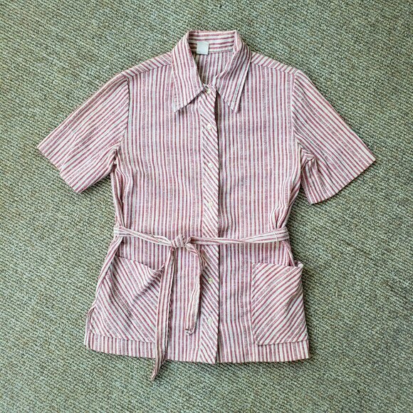 VINTAGE 60s 70s Butterfly Collar Tunic Shirt Women's Small Medium - Picture 2 of 8